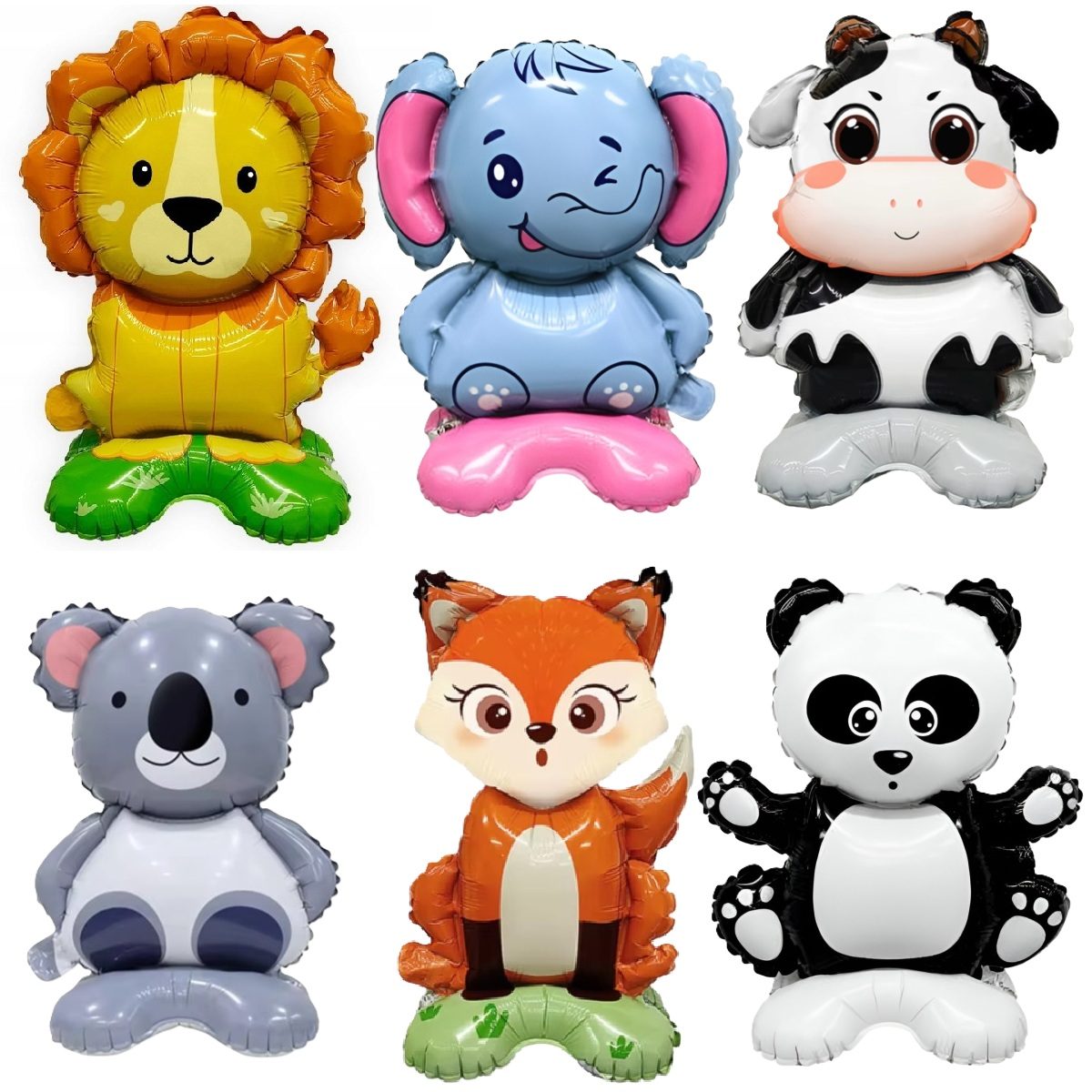 Balon din Folie Metalizata, TOPinStock, Mini Figurine Animalute, Tematica Aniversare, Ambalaj Individual, Pai Inclus, Umflare cu Aer sau Heliu, Multicolor - Imagine
