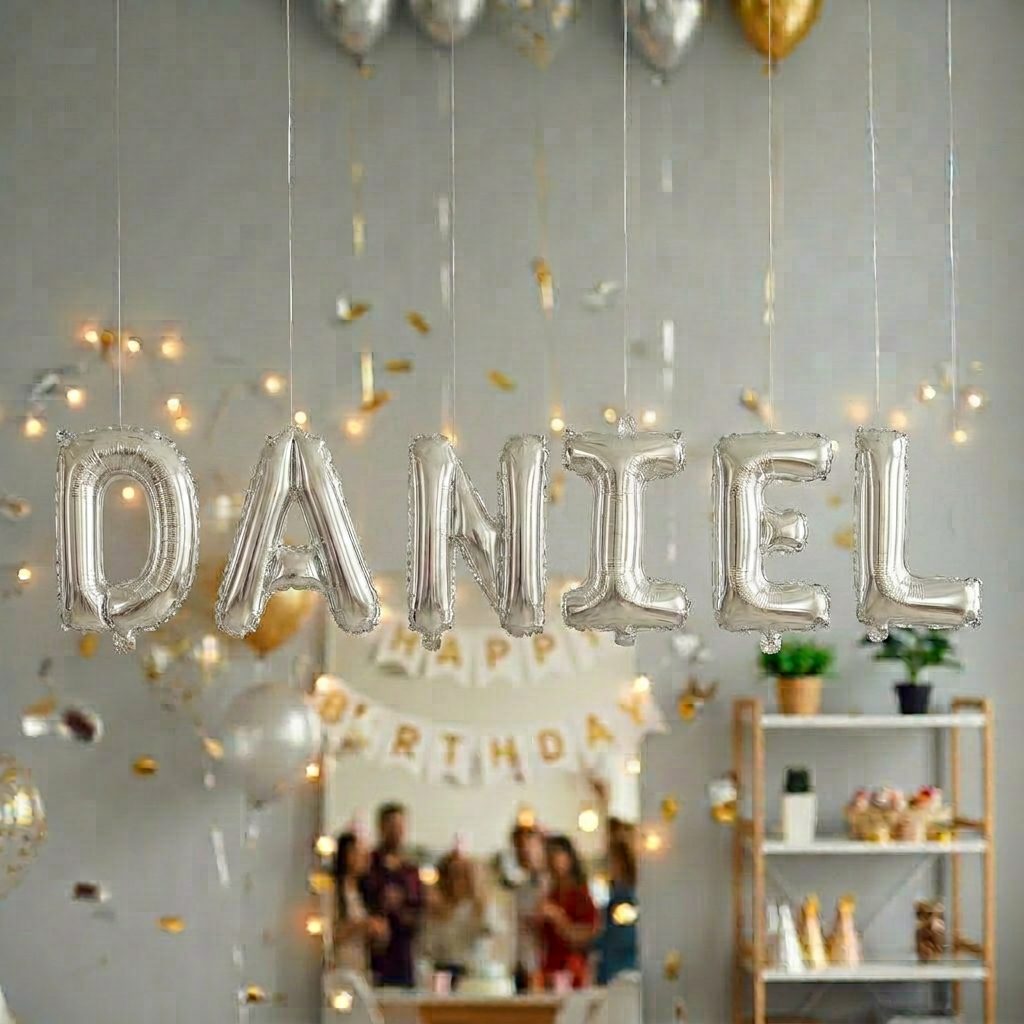 Baloane Folie Metalizate, , Set DANIEL, Heliu sau Aer, Pai inclus, 40 cm, Argintiu