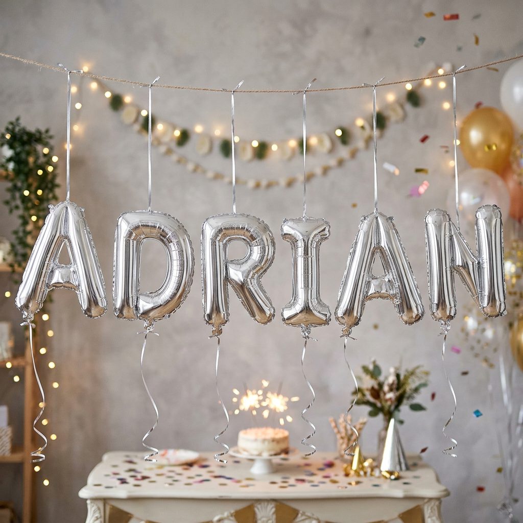 Baloane Folie Metalizate, , Set ADRIAN, Heliu sau Aer, Pai inclus, 40 cm, Argintiu