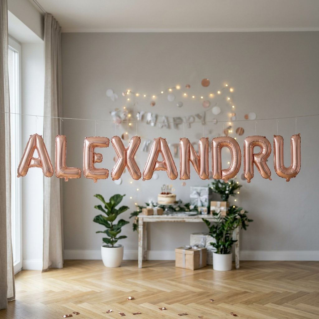 Baloane Folie Metalizate, , Set ALEXANDRU, Heliu sau Aer, Pai inclus, 40 cm, Rose Gold