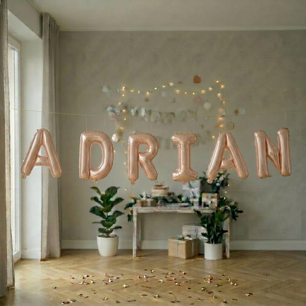 Baloane Folie Metalizate, , Set ADRIAN, Heliu sau Aer, Pai inclus, 40 cm, Rose Gold