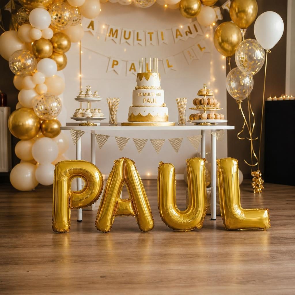 Baloane Folie Metalizate, , Set PAUL, Heliu sau Aer, Pai inclus, 40 cm, Auriu 2