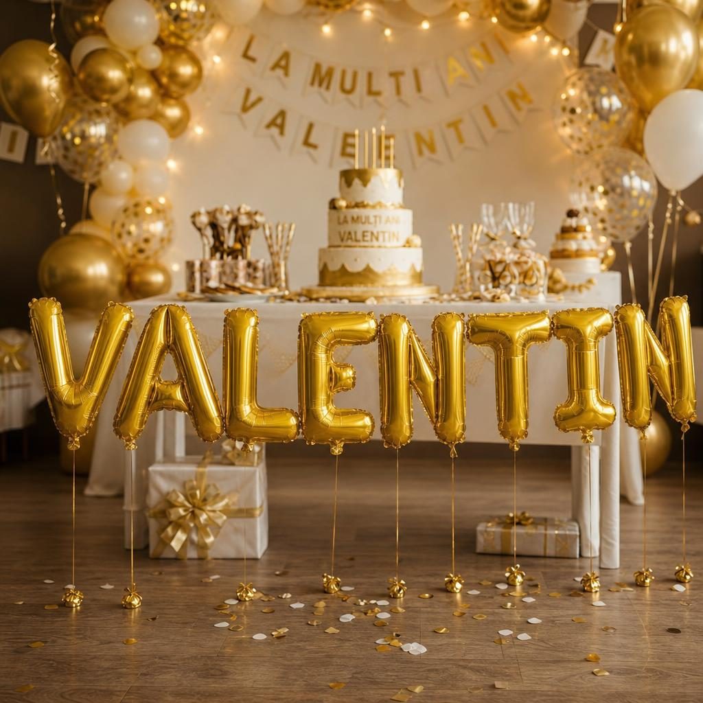 Baloane Folie Metalizate, , Set VALENTIN, Heliu sau Aer, Pai inclus, 40 cm, Auriu 2