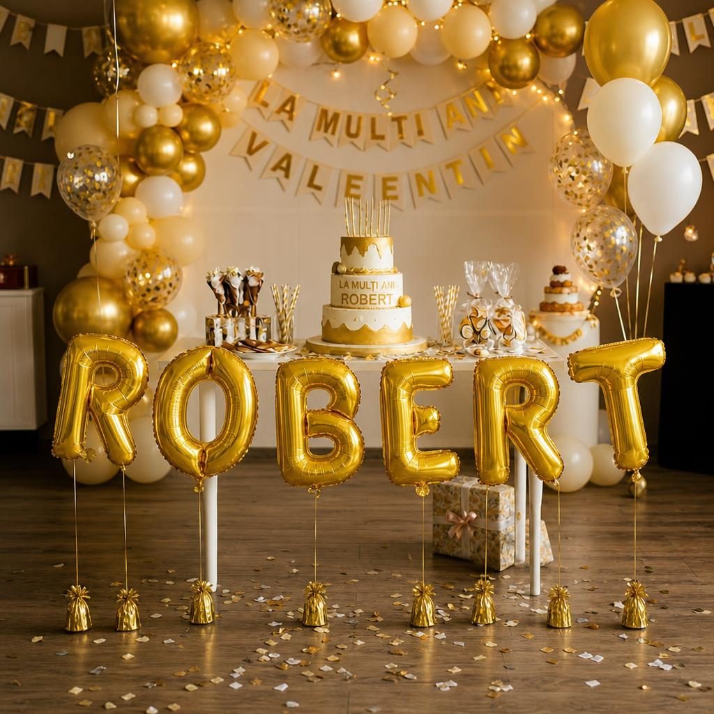 Baloane Folie Metalizate, , Set ROBERT, Heliu sau Aer, Pai inclus, 40 cm, Auriu 2