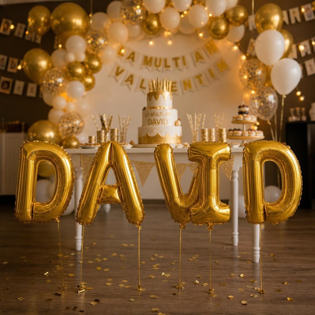 Baloane Folie Metalizate, , Set DAVID, Heliu sau Aer, Pai inclus, 40 cm, Auriu 2