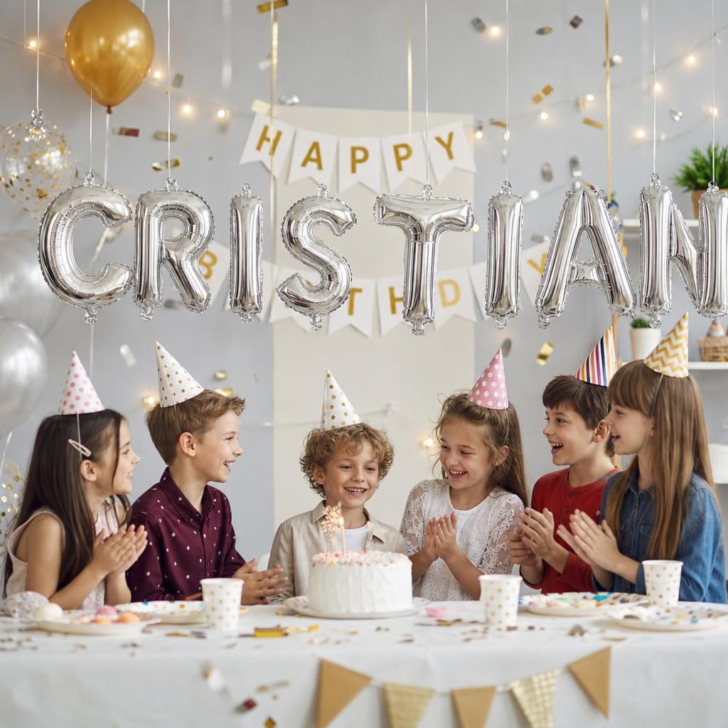 Baloane Folie Metalizate, , Set CRISTIAN, Heliu sau Aer, Pai inclus, 40 cm, Argintiu 2