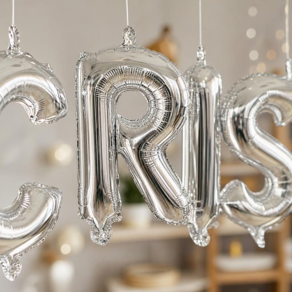 Baloane Folie Metalizate, , Set CRISTIAN, Heliu sau Aer, Pai inclus, 40 cm, Argintiu 3