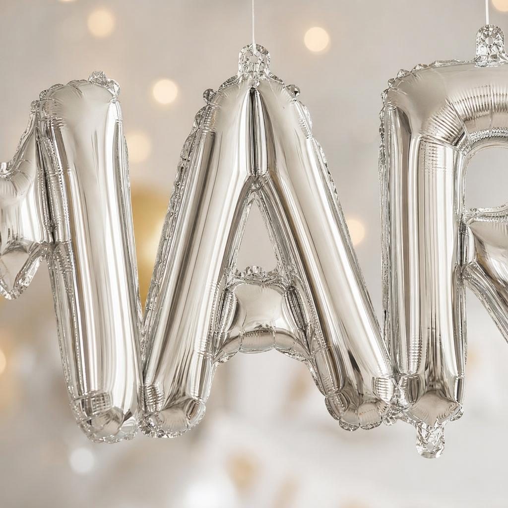 Baloane Folie Metalizate, , Set MARIAN, Heliu sau Aer, Pai inclus, 40 cm, Argintiu 3