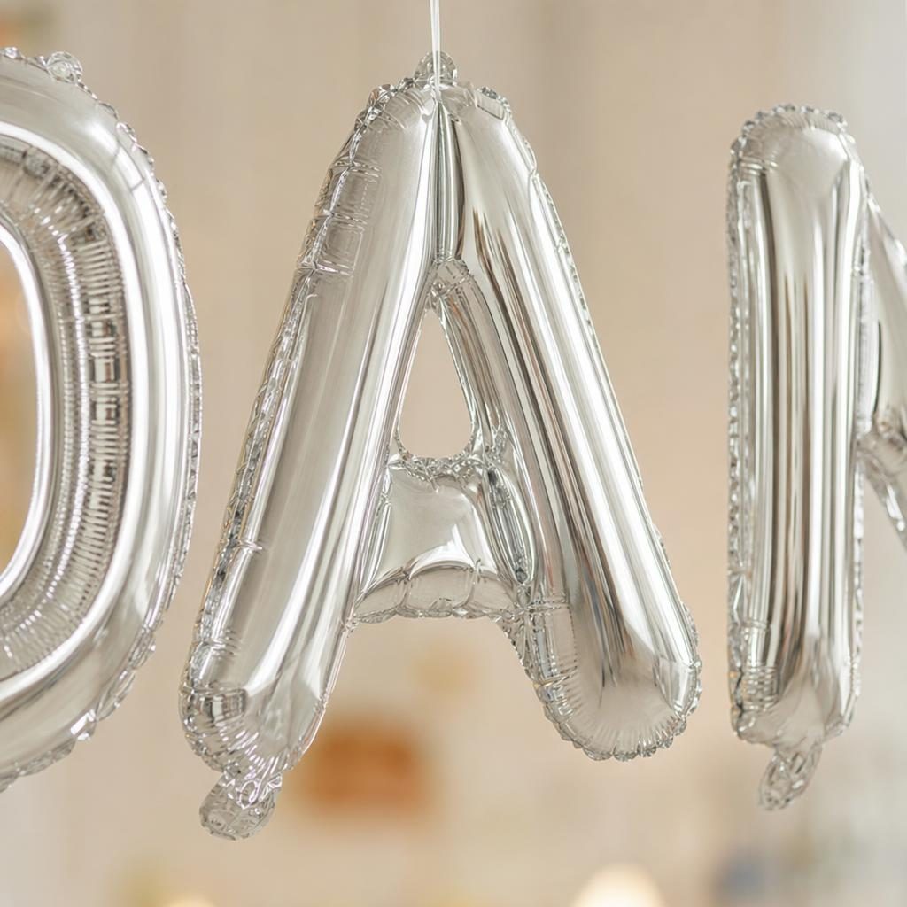 Baloane Folie Metalizate, , Set DANIEL, Heliu sau Aer, Pai inclus, 40 cm, Argintiu 3