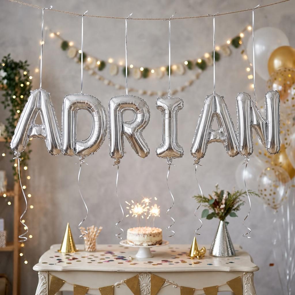 Baloane Folie Metalizate, , Set ADRIAN, Heliu sau Aer, Pai inclus, 40 cm, Argintiu 2