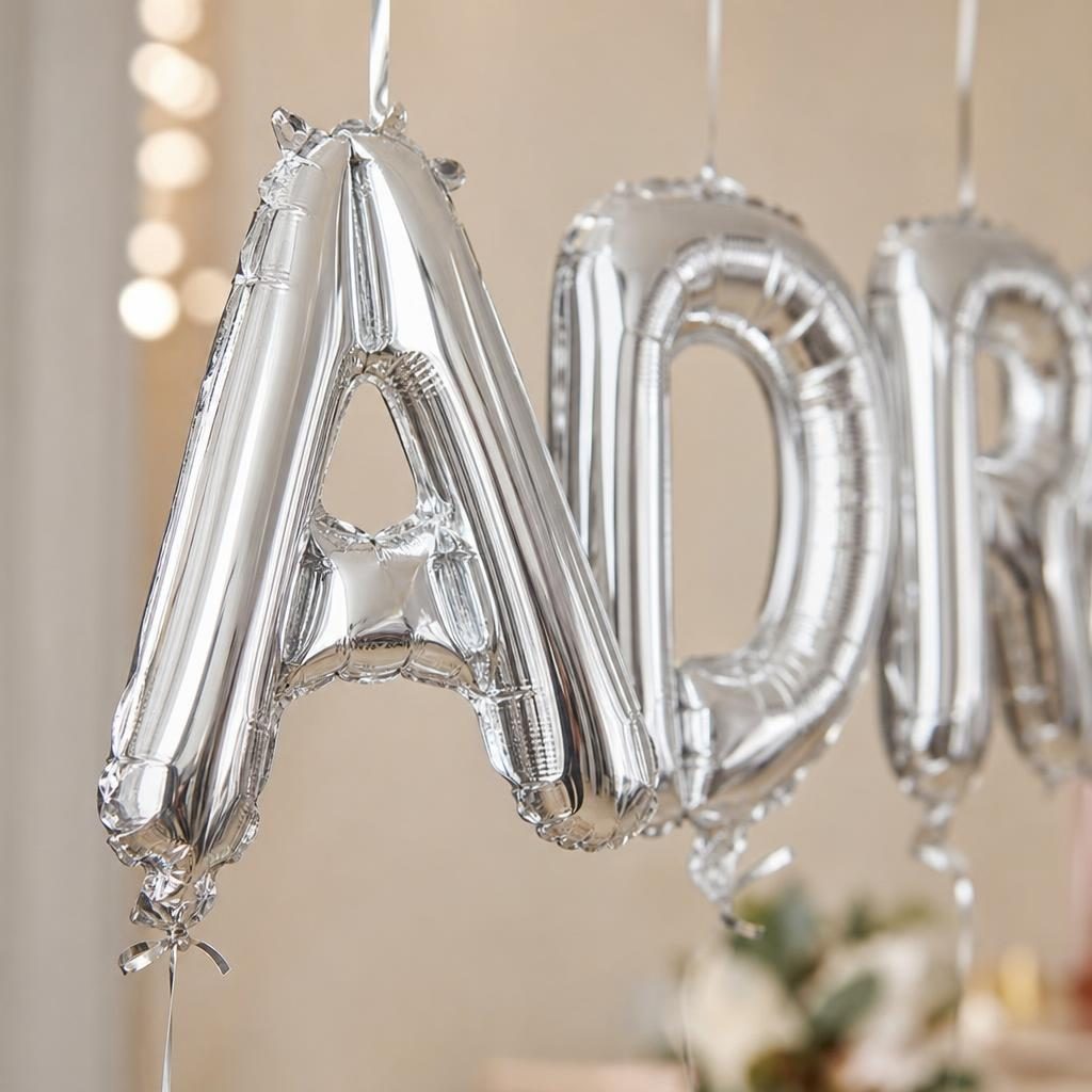 Baloane Folie Metalizate, , Set ADRIAN, Heliu sau Aer, Pai inclus, 40 cm, Argintiu 3