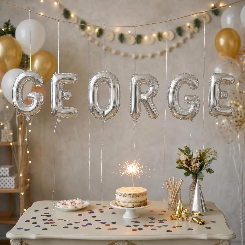 Baloane Folie Metalizate, , Set GEORGE, Heliu sau Aer, Pai inclus, 40 cm, Argintiu 2