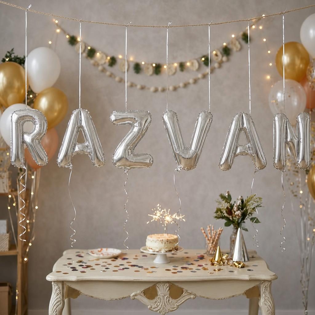 Baloane Folie Metalizate, , Set RAZVAN, Heliu sau Aer, Pai inclus, 40 cm, Argintiu 2