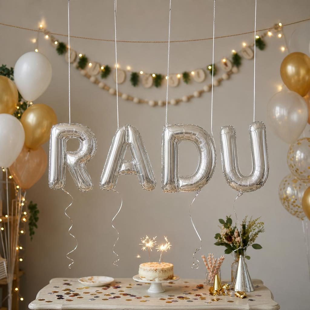 Baloane Folie Metalizate, , Set RADU, Heliu sau Aer, Pai inclus, 40 cm, Argintiu 2