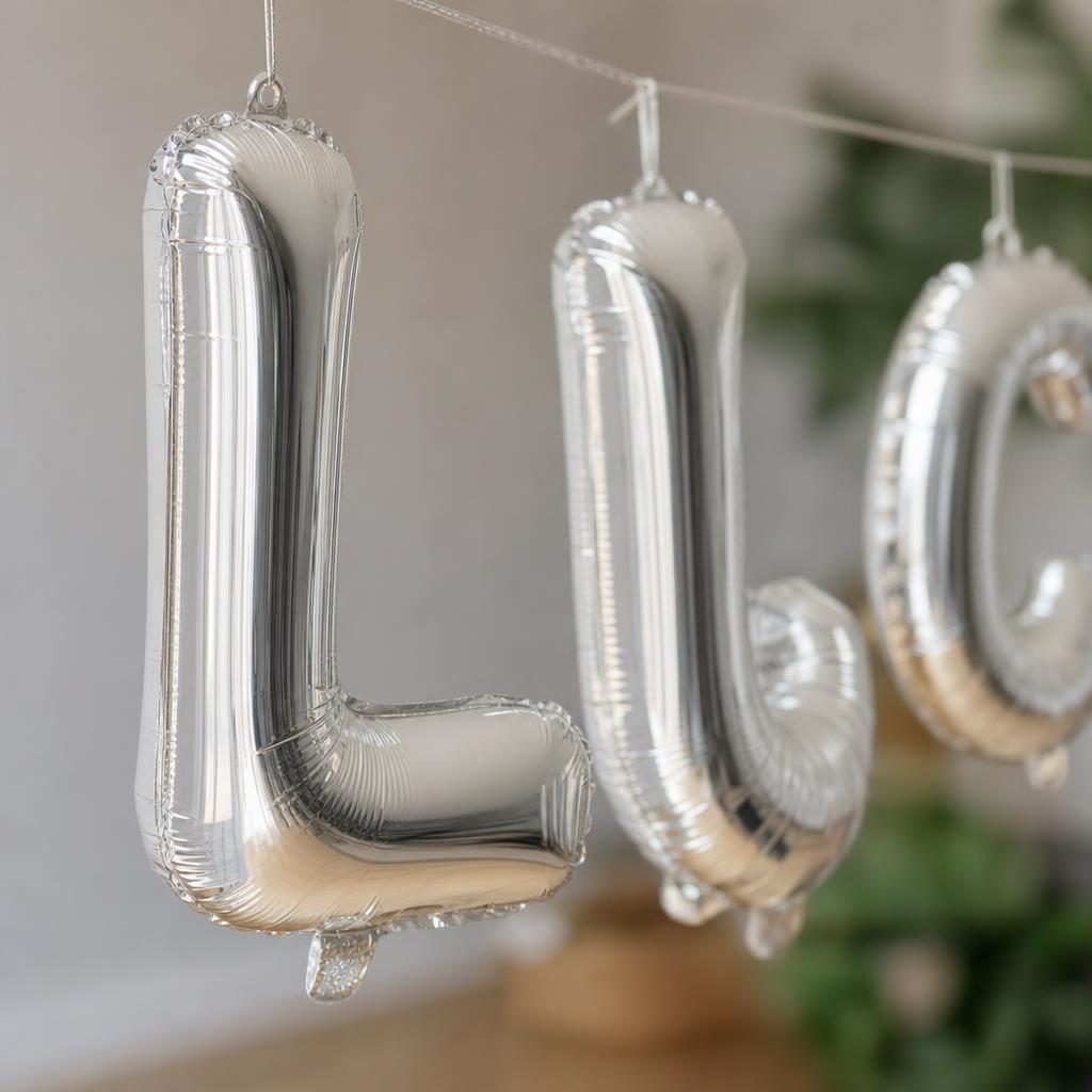 Baloane Folie Metalizate, , Set LUCA, Heliu sau Aer, Pai inclus, 40 cm, Argintiu 3