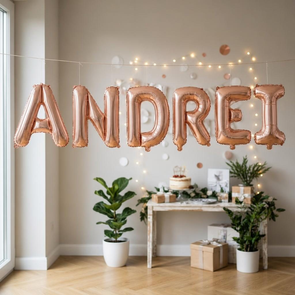 Baloane Folie Metalizate, , Set ANDREI, Heliu sau Aer, Pai inclus, 40 cm, Rose Gold 2