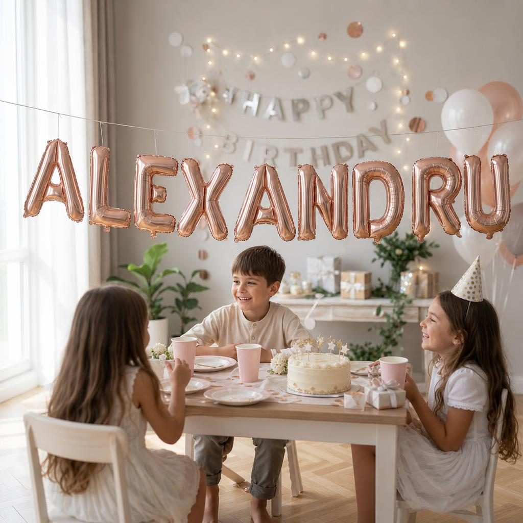 Baloane Folie Metalizate, , Set ALEXANDRU, Heliu sau Aer, Pai inclus, 40 cm, Rose Gold 2