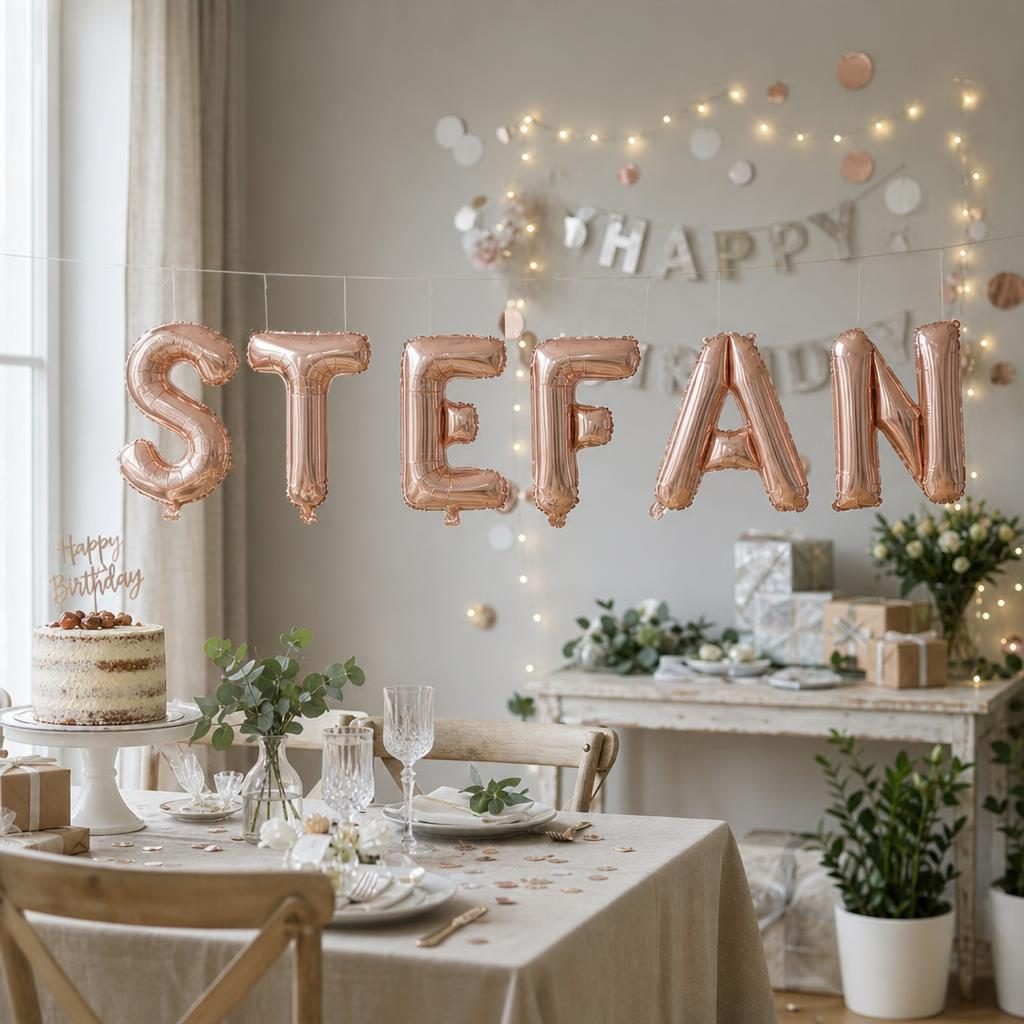 Baloane Folie Metalizate, , Set STEFAN, Heliu sau Aer, Pai inclus, 40 cm, Rose Gold 2