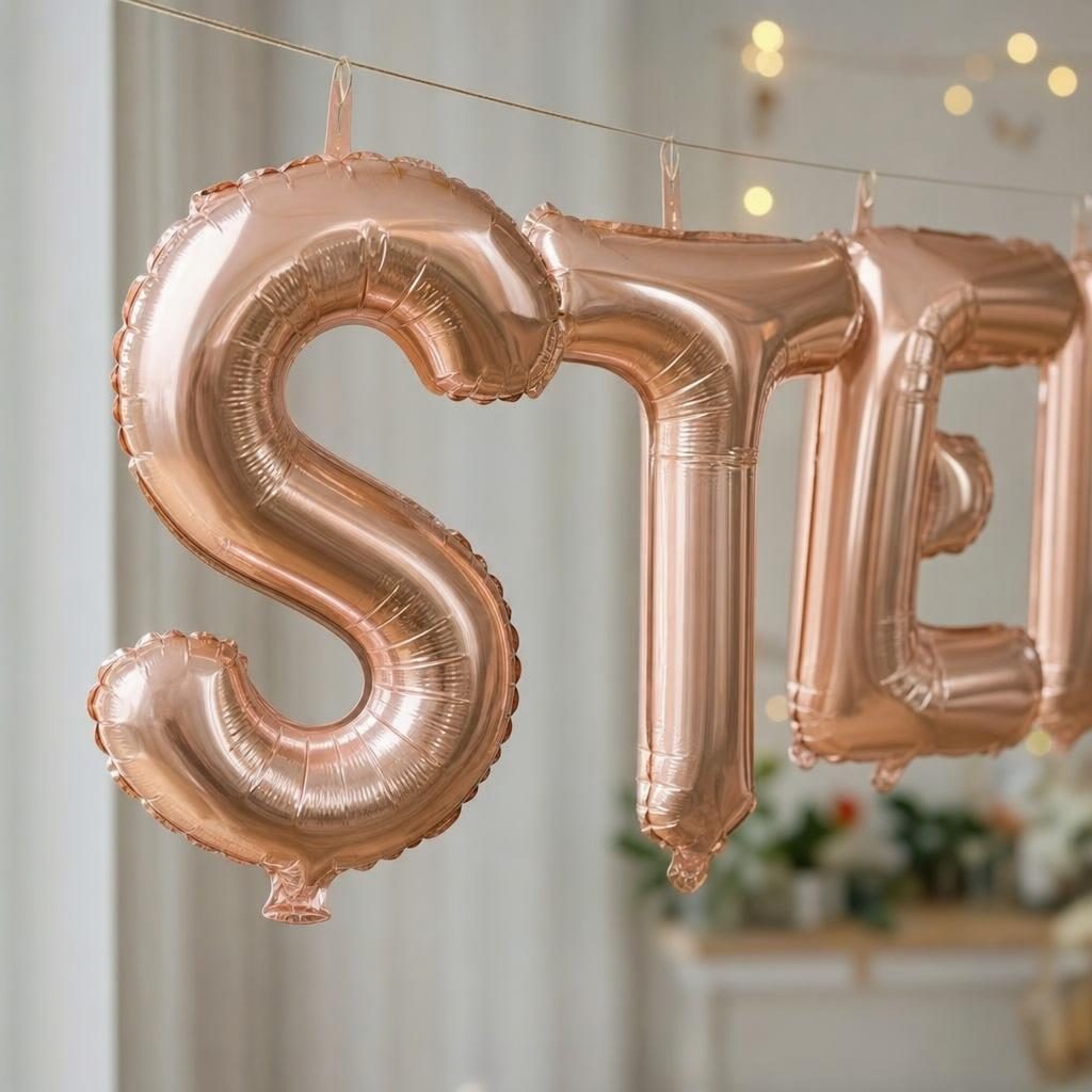 Baloane Folie Metalizate, , Set STEFAN, Heliu sau Aer, Pai inclus, 40 cm, Rose Gold 3