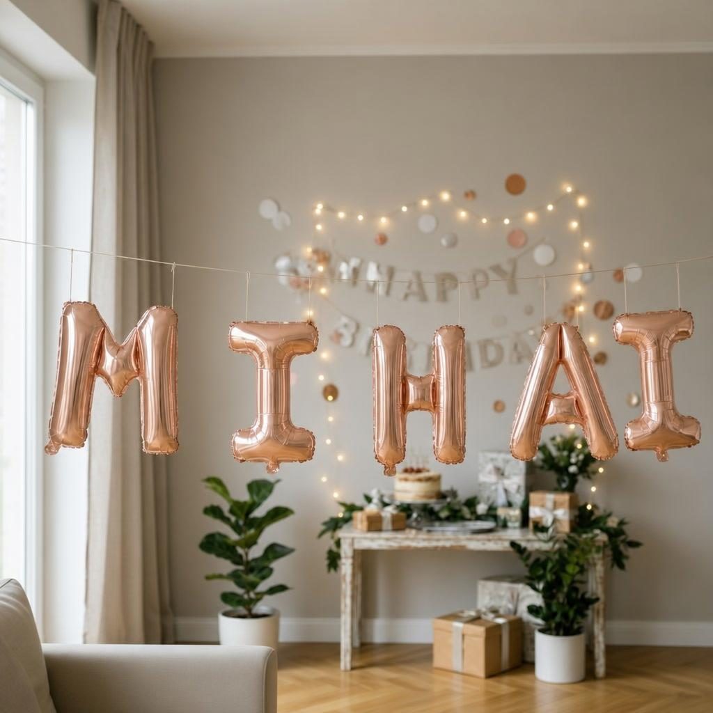 Baloane Folie Metalizate, , Set MIHAI, Heliu sau Aer, Pai inclus, 40 cm, Rose Gold 4