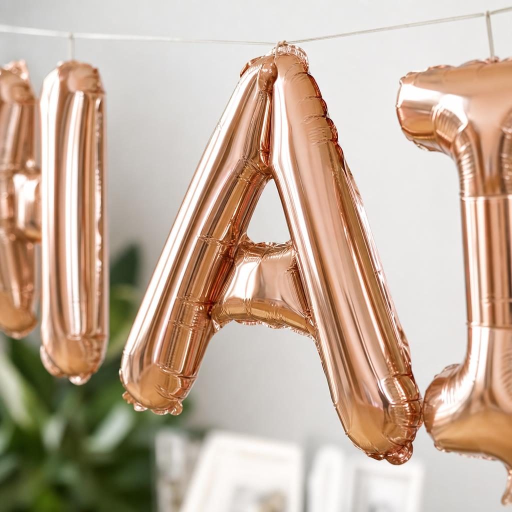 Baloane Folie Metalizate, , Set MIHAI, Heliu sau Aer, Pai inclus, 40 cm, Rose Gold 5