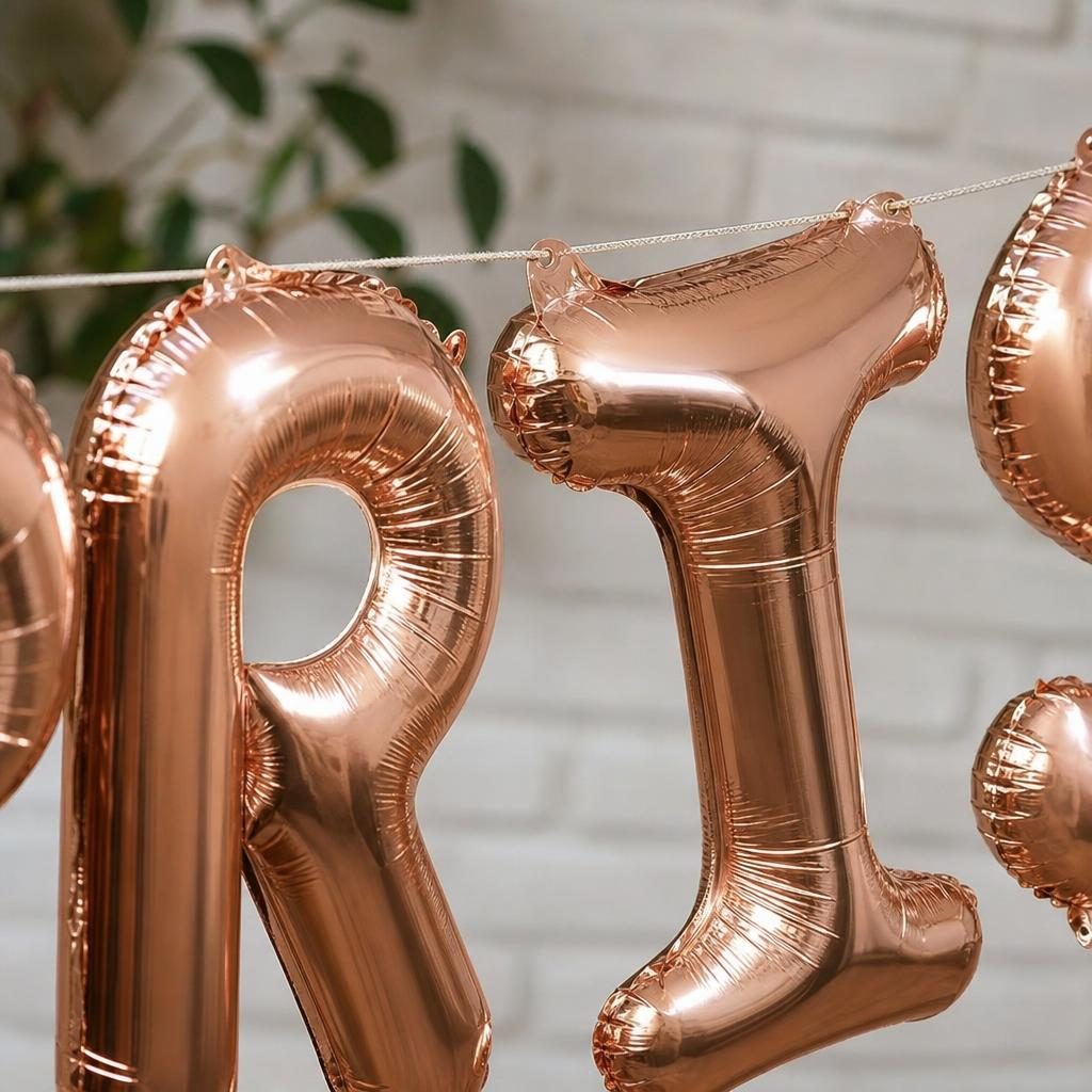 Baloane Folie Metalizate, , Set CRISTIAN, Heliu sau Aer, Pai inclus, 40 cm, Rose Gold 3