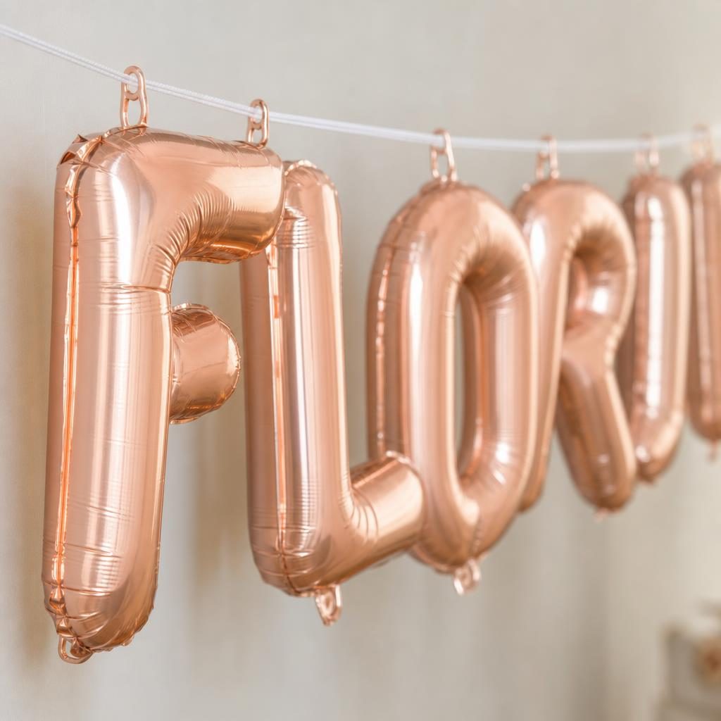 Baloane Folie Metalizate, , Set FLORIN, Heliu sau Aer, Pai inclus, 40 cm, Rose Gold 3