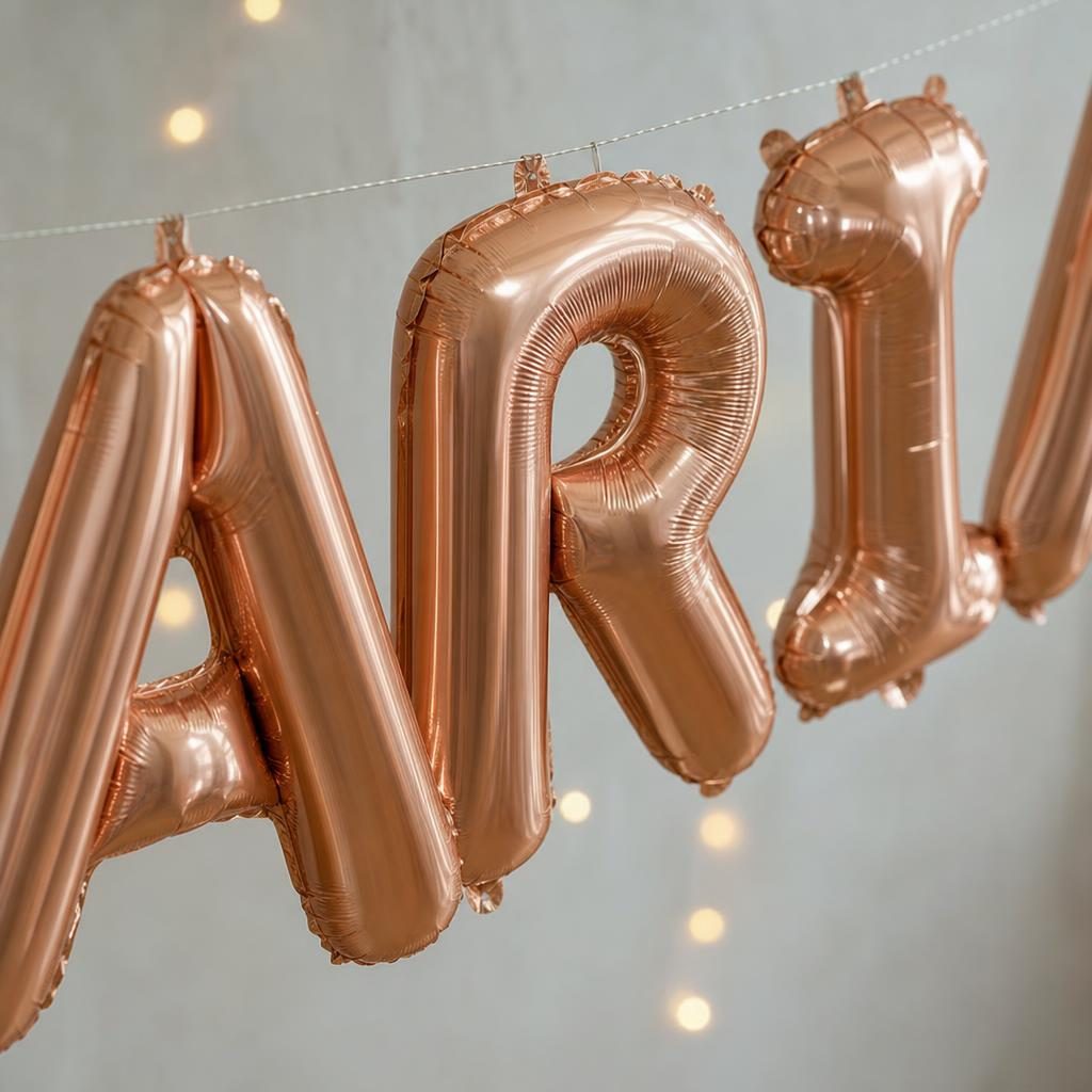 Baloane Folie Metalizate, , Set MARIAN, Heliu sau Aer, Pai inclus, 40 cm, Rose Gold 3