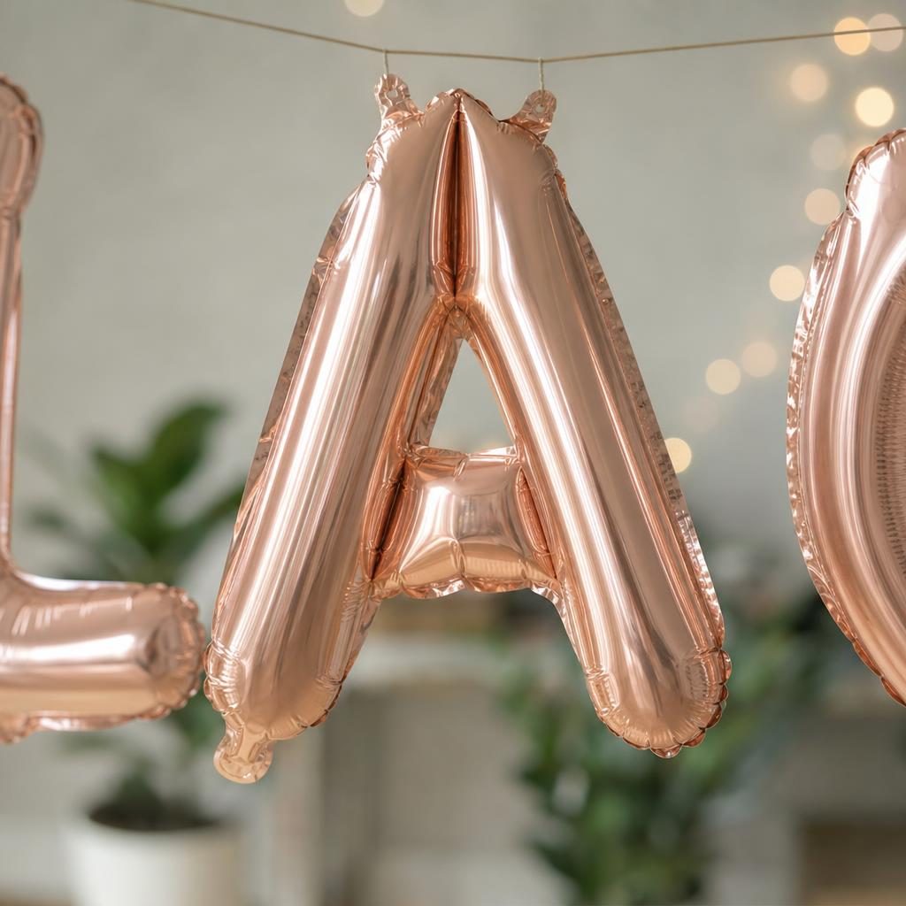 Baloane Folie Metalizate, , Set NICOLAE, Heliu sau Aer, Pai inclus, 40 cm, Rose Gold 3