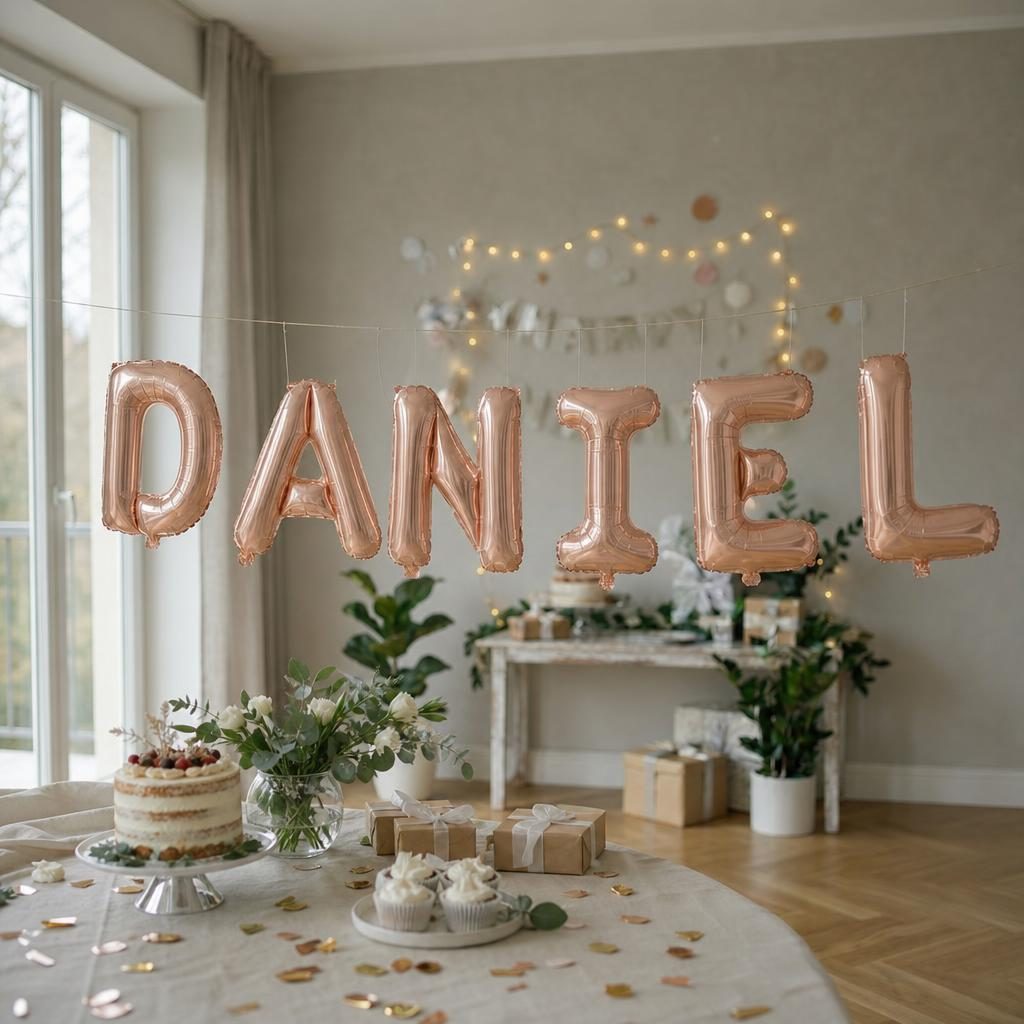 Baloane Folie Metalizate, , Set DANIEL, Heliu sau Aer, Pai inclus, 40 cm, Rose Gold 2