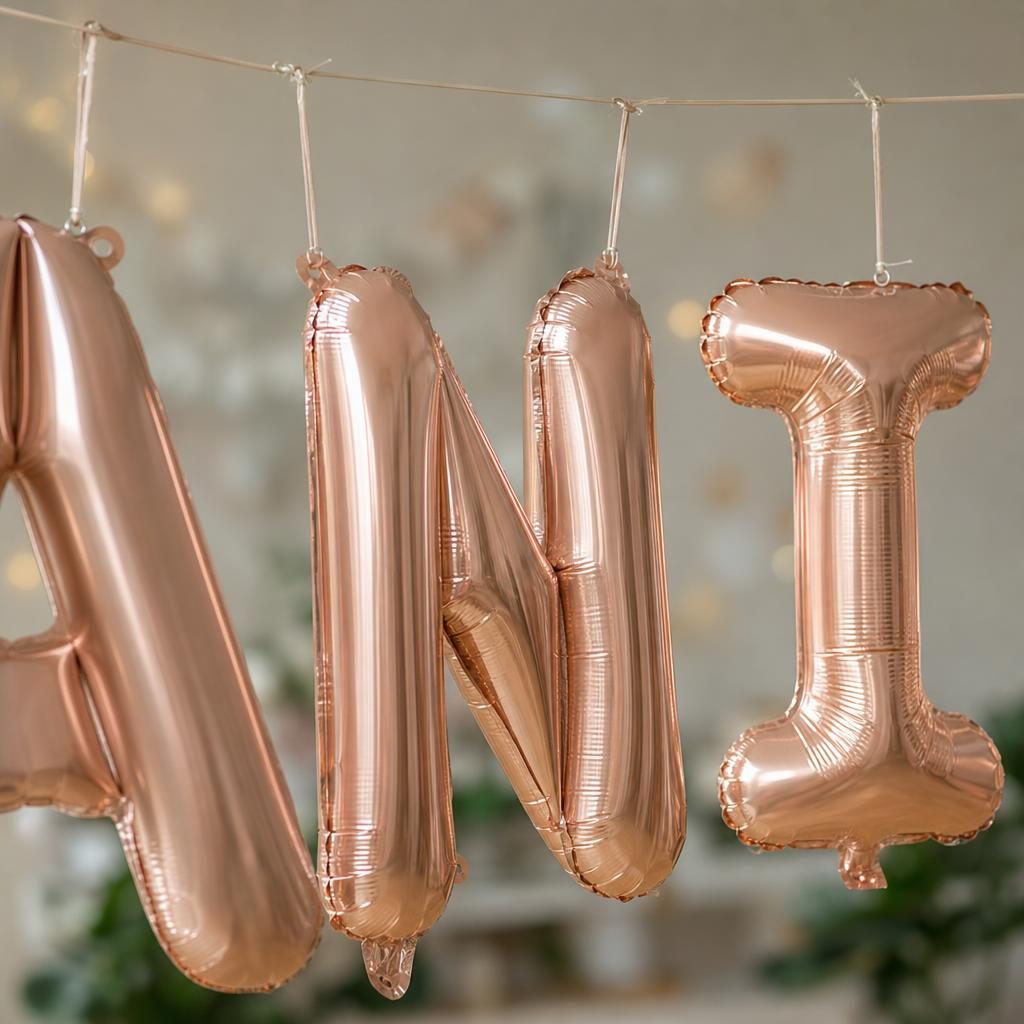 Baloane Folie Metalizate, , Set DANIEL, Heliu sau Aer, Pai inclus, 40 cm, Rose Gold 3