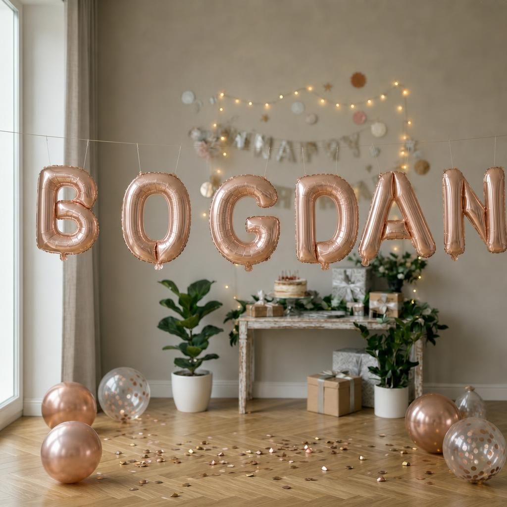 Baloane Folie Metalizate, , Set BOGDAN, Heliu sau Aer, Pai inclus, 40 cm, Rose Gold 2