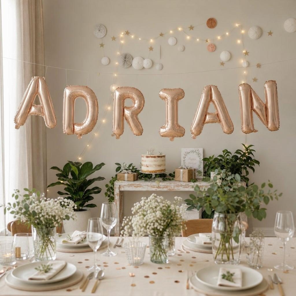 Baloane Folie Metalizate, , Set ADRIAN, Heliu sau Aer, Pai inclus, 40 cm, Rose Gold 2