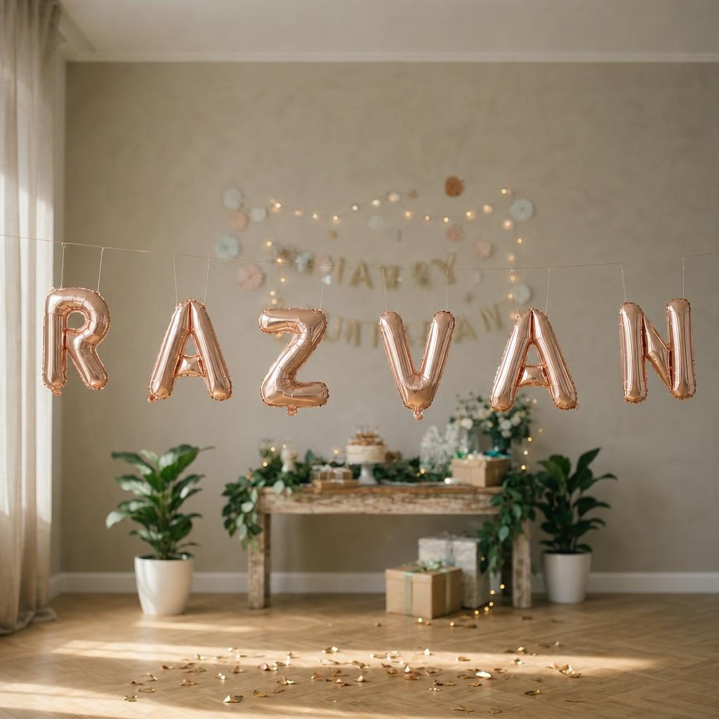 Baloane Folie Metalizate, , Set RAZVAN, Heliu sau Aer, Pai inclus, 40 cm, Rose Gold 2