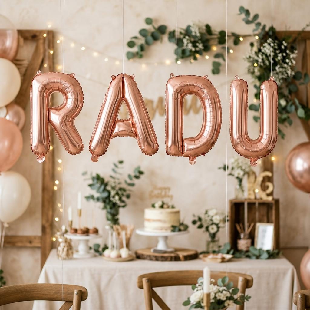 Baloane Folie Metalizate, , Set RADU, Heliu sau Aer, Pai inclus, 40 cm, Rose Gold 2