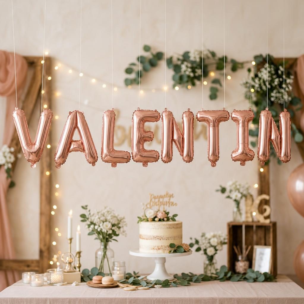Baloane Folie Metalizate, , Set VALENTIN, Heliu sau Aer, Pai inclus, 40 cm, Rose Gold 2