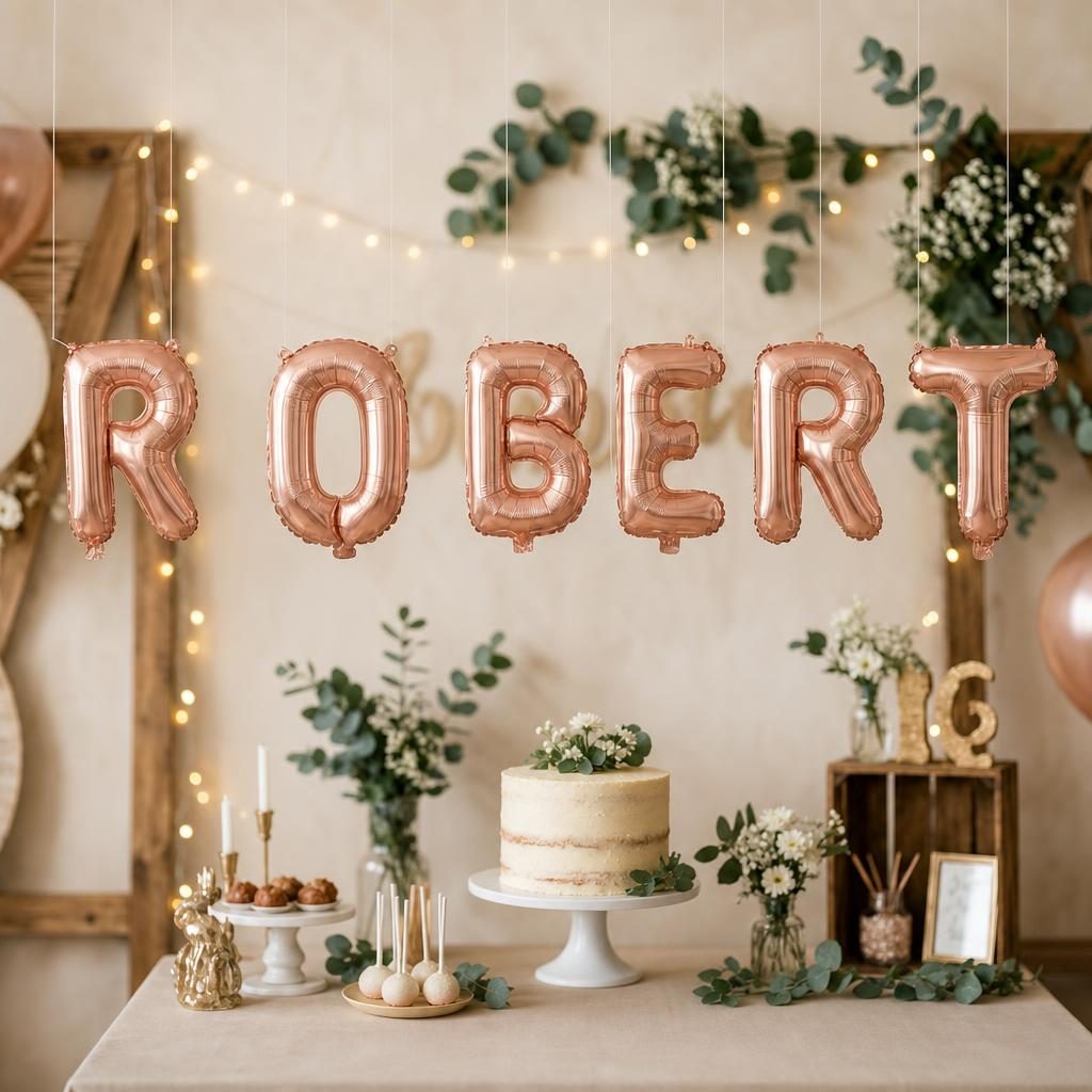 Baloane Folie Metalizate, , Set ROBERT, Heliu sau Aer, Pai inclus, 40 cm, Rose Gold 2