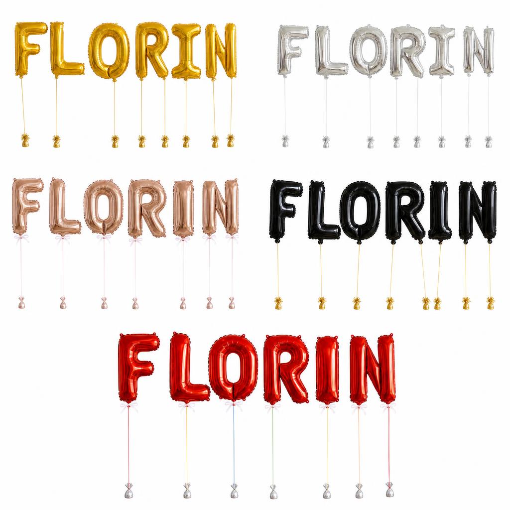 Baloane Folie Metalizate, TOPinStock, Set FLORIN, Heliu sau Aer, Pai inclus, 40 cm - Imagine