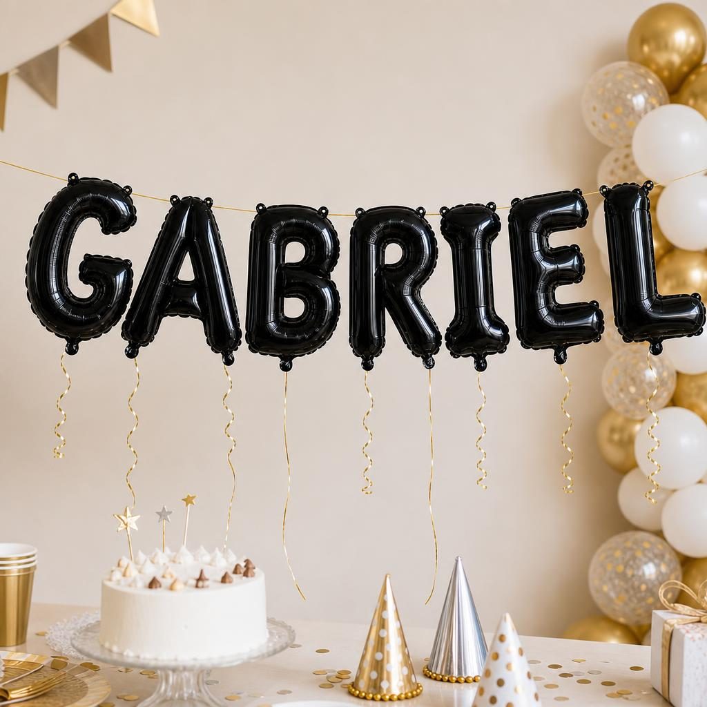 Baloane Folie Metalizate, , Set GABRIEL, Heliu sau Aer, Pai inclus, 40 cm, Negru 2