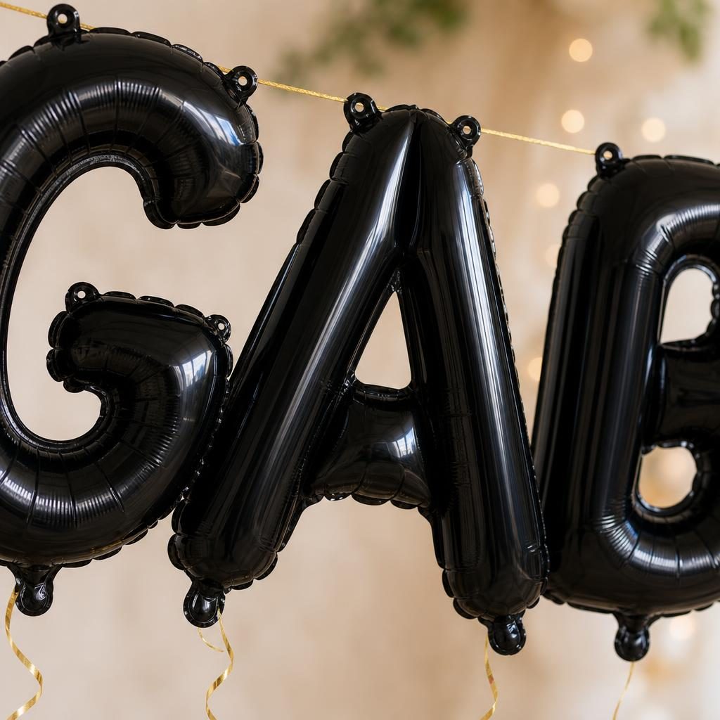 Baloane Folie Metalizate, , Set GABRIEL, Heliu sau Aer, Pai inclus, 40 cm, Negru 3