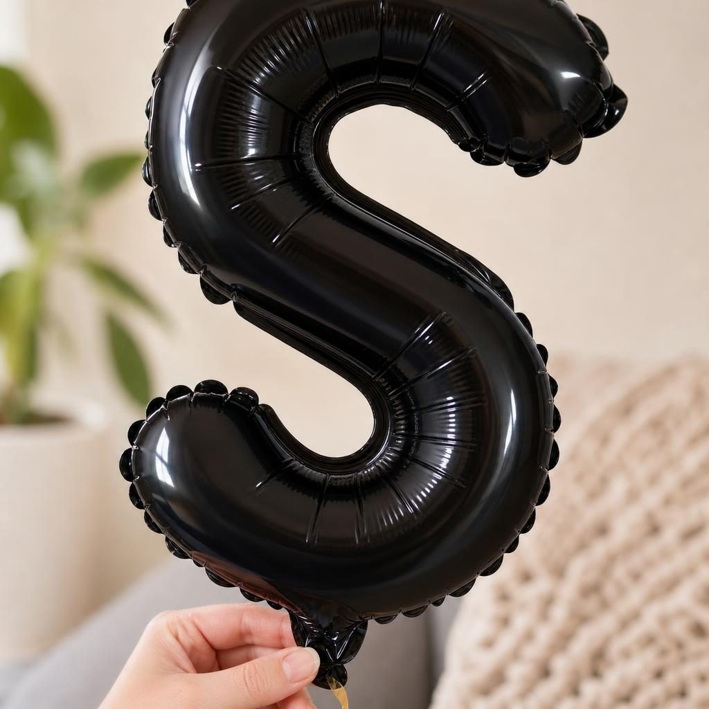 Baloane Folie Metalizate, , Set STEFAN, Heliu sau Aer, Pai inclus, 40 cm, Negru 3