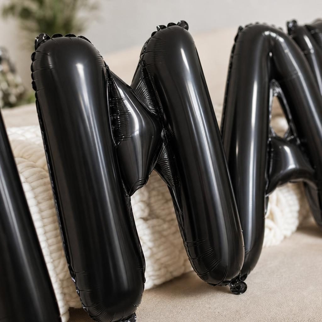 Baloane Folie Metalizate, , Set MARIAN, Heliu sau Aer, Pai inclus, 40 cm, Negru 3