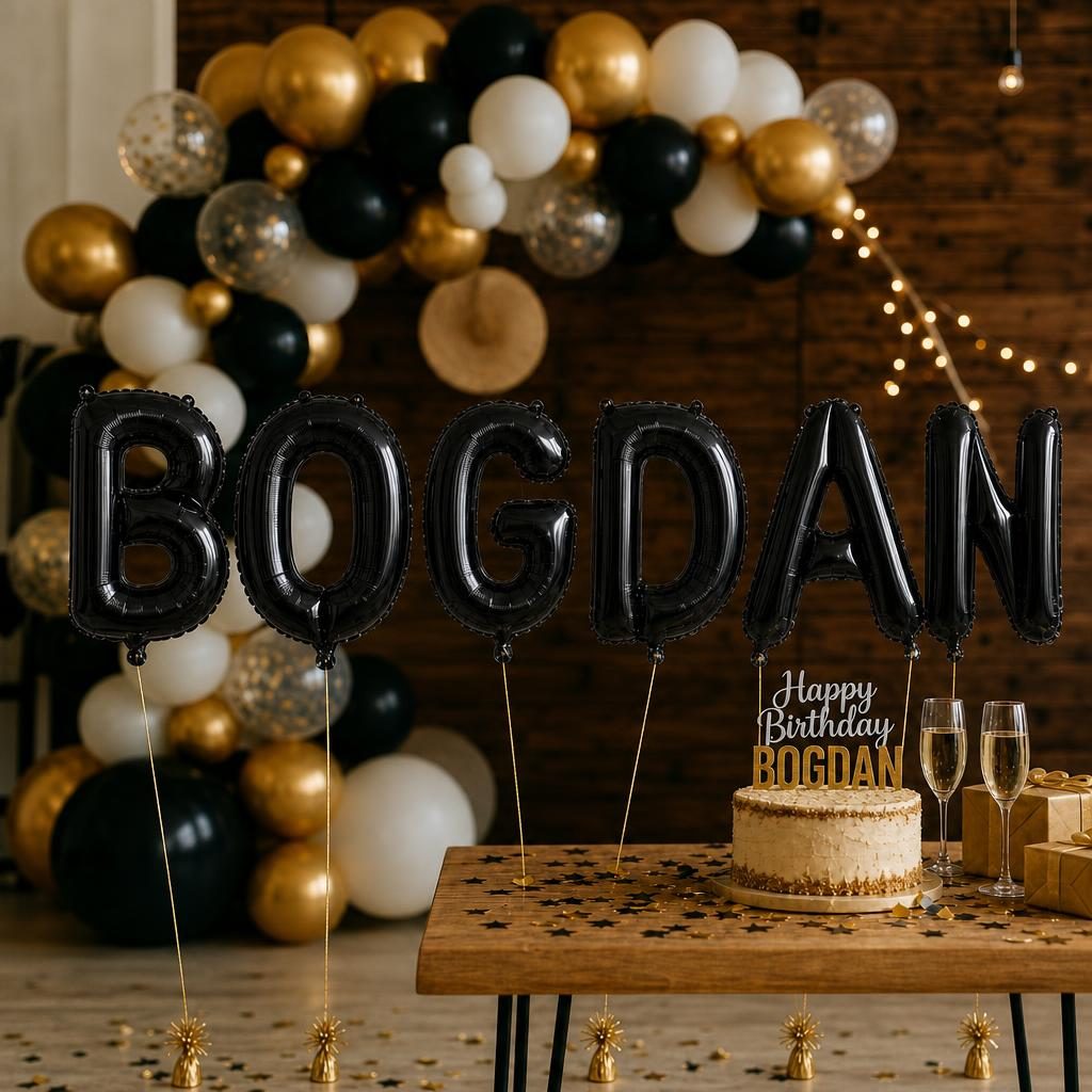 Baloane Folie Metalizate, , Set BOGDAN, Heliu sau Aer, Pai inclus, 40 cm, Negru 2