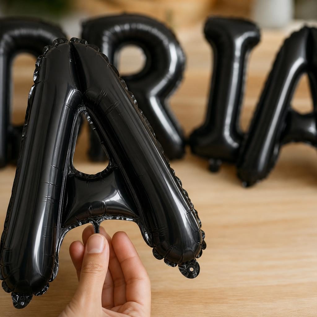 Baloane Folie Metalizate, , Set ADRIAN, Heliu sau Aer, Pai inclus, 40 cm, Negru 3