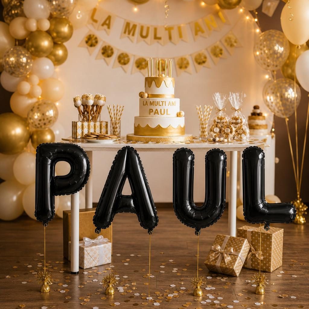 Baloane Folie Metalizate, , Set PAUL, Heliu sau Aer, Pai inclus, 40 cm, Negru 2
