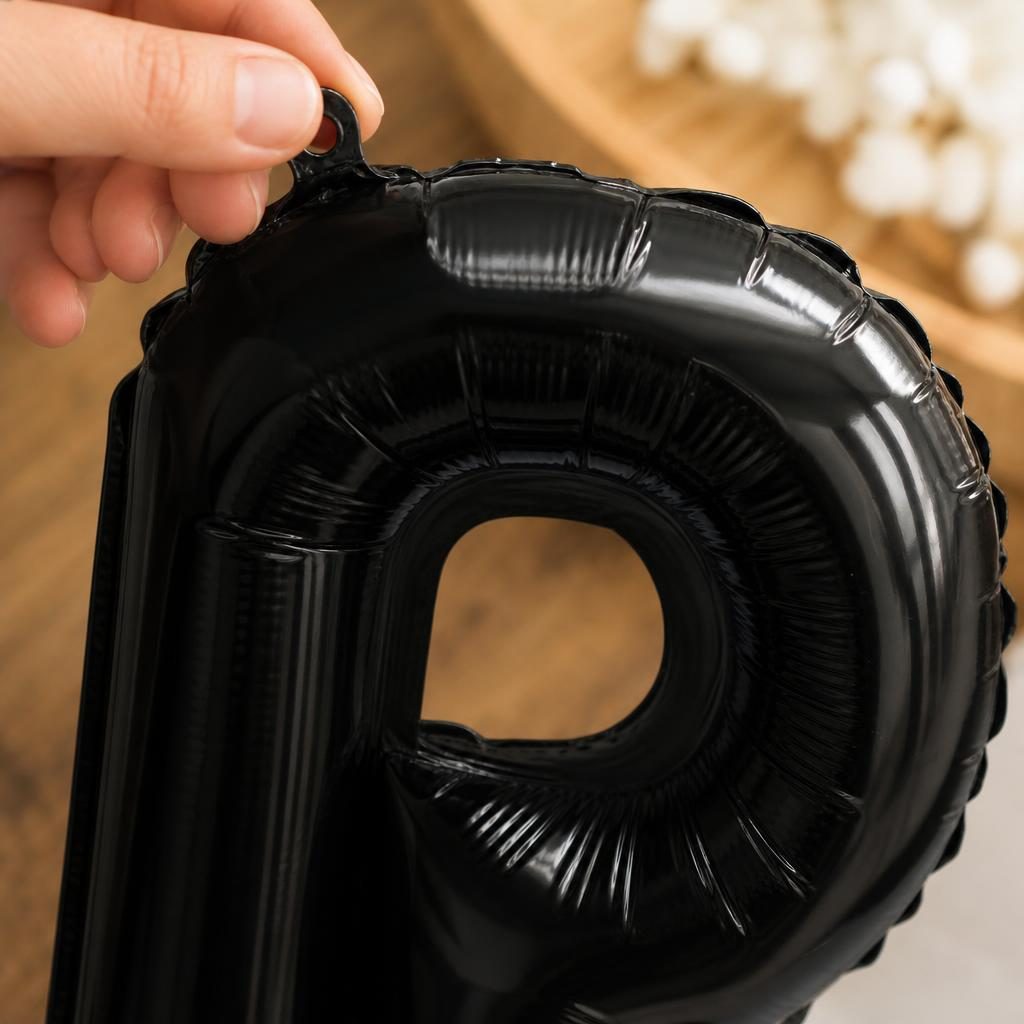 Baloane Folie Metalizate, , Set RADU, Heliu sau Aer, Pai inclus, 40 cm, Negru 3