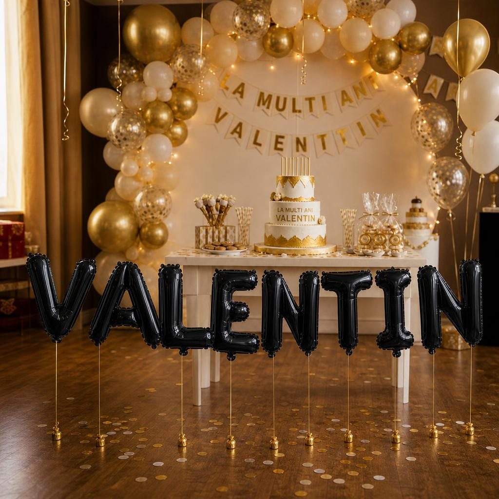 Baloane Folie Metalizate, , Set VALENTIN, Heliu sau Aer, Pai inclus, 40 cm, Negru 2
