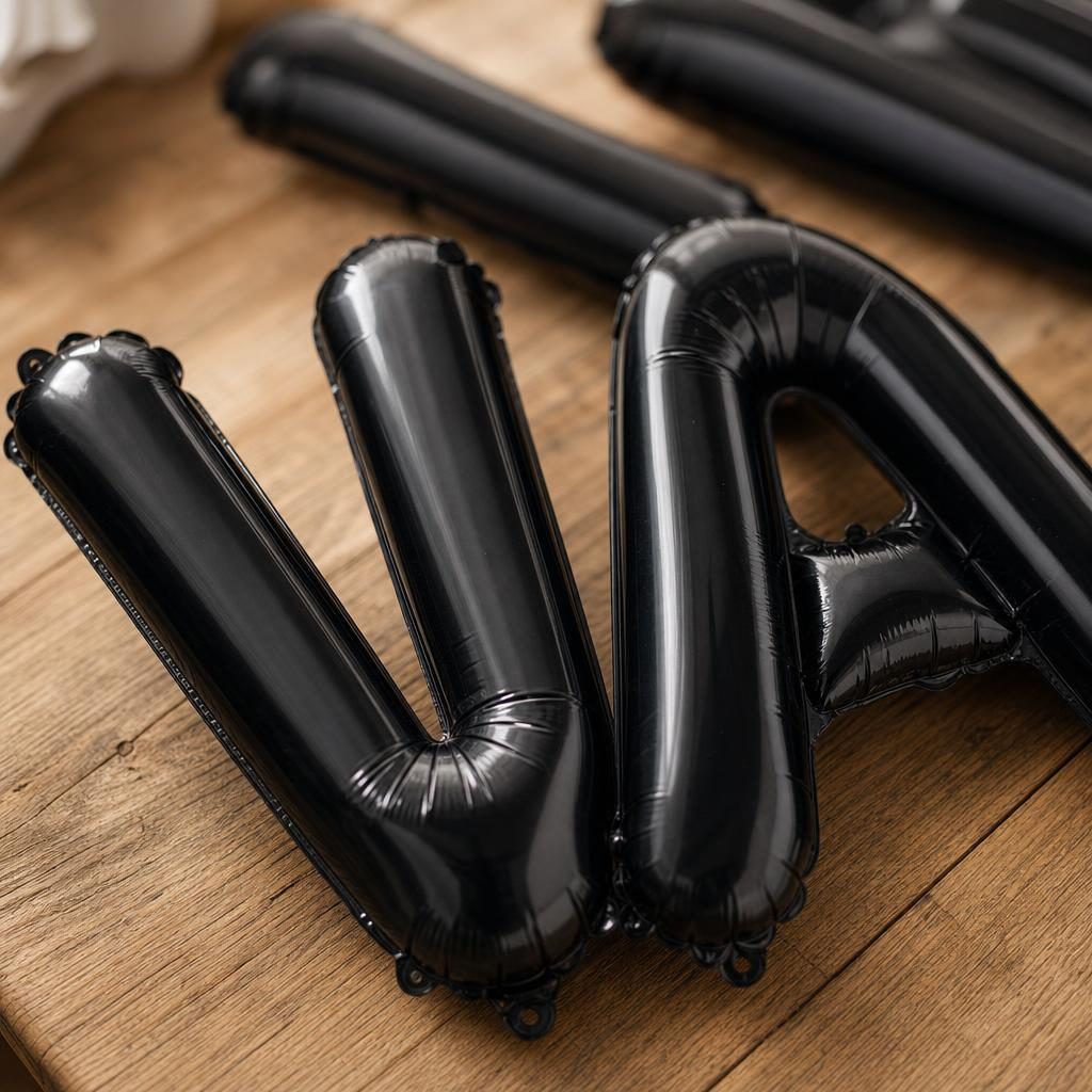 Baloane Folie Metalizate, , Set VALENTIN, Heliu sau Aer, Pai inclus, 40 cm, Negru 3