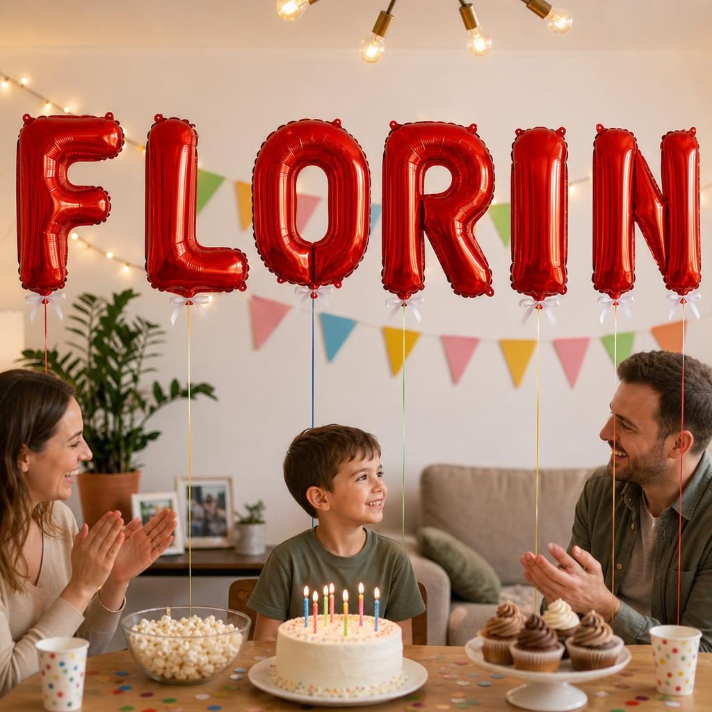Baloane Folie Metalizate, , Set FLORIN, Heliu sau Aer, Pai inclus, 40 cm, Rosu 2