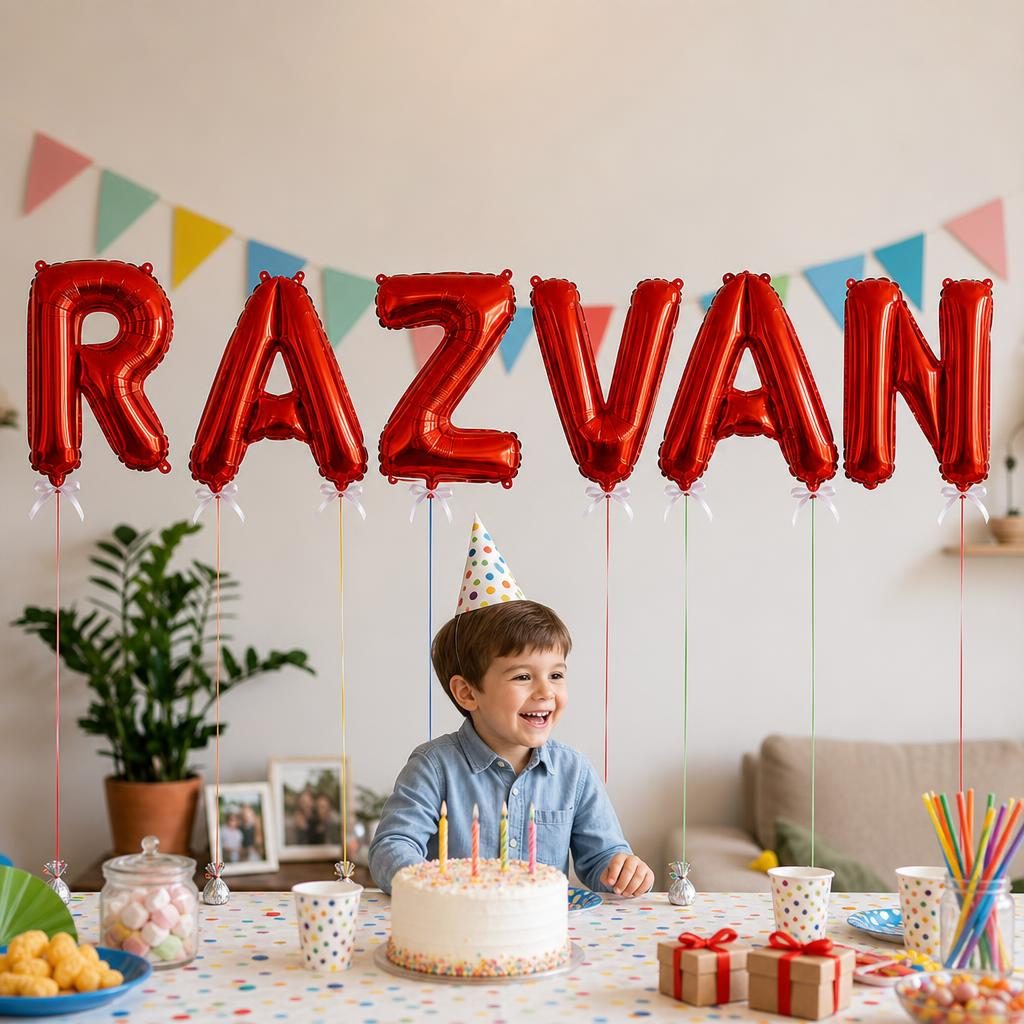 Baloane Folie Metalizate, , Set RAZVAN, Heliu sau Aer, Pai inclus, 40 cm, Rosu 2